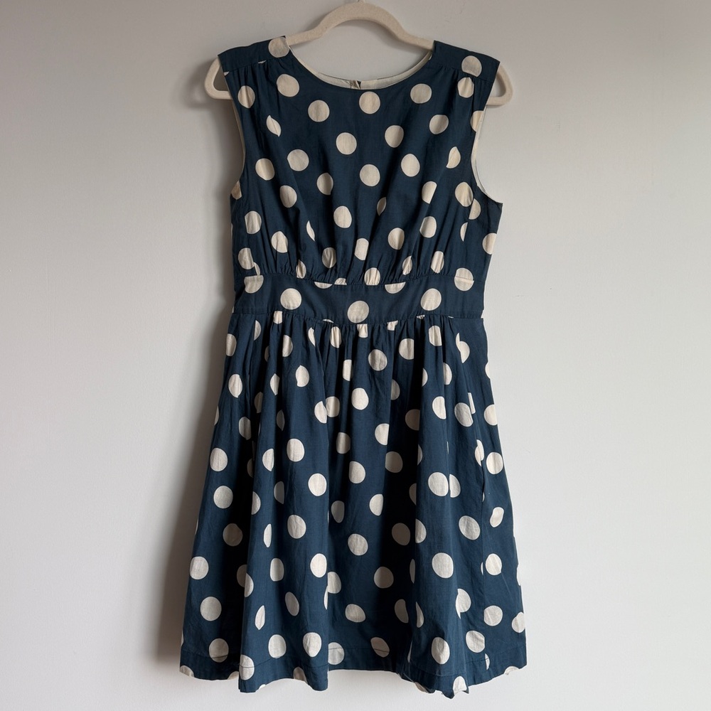Sleeveless Navy Polka Dot Casual Dress